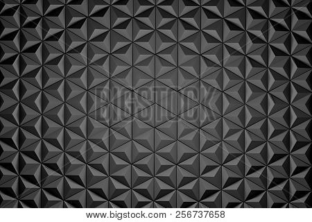 Illustration With Repating Black Pyramids. Repeating Black Hexagons Made Of Simple Pyramids. 3d Illu