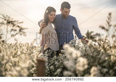 Romantic Couple on a Love Moment at Holambra, Sao Paulo, Brazil