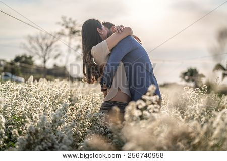 Romantic Couple on a Love Moment at Holambra, Sao Paulo, Brazil