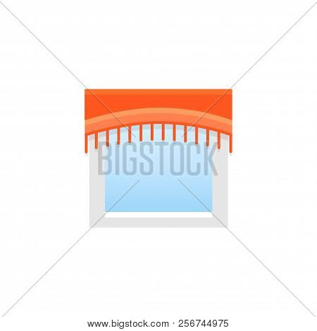 Red Fabric Arched Valance With Fringe. Vector Illustration. Flat Icon Of Pelmet. Element Of Home & O
