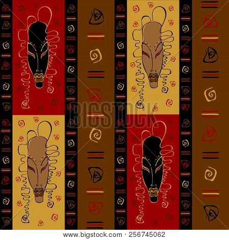 Seamless Pattern With Tribal African Masks. Ethnic Ornament. Vector.
