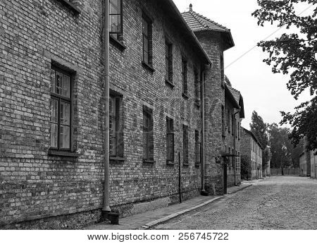 Oswiecim, Poland - July 11th 2018. Building Block 24a In The Auschwitz Concentration Camp In Poland