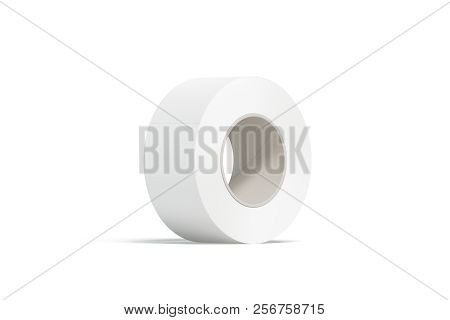 Blank White Adhesive Tape Mockup, Stand Isolated, 3d Rendering. Clear Scotch Roll Mock Up. Empty Sti