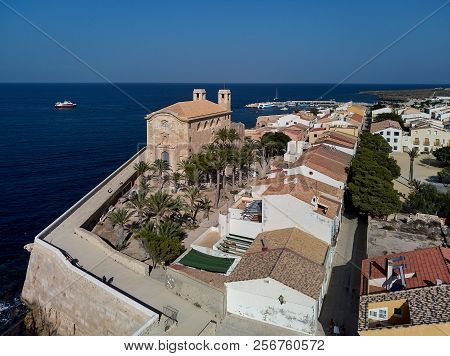 Aerial Photo View Of Famous Popular Travel Destinations For Tourist Tabarca Island Coast And Church 