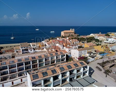 Aerial View Of Famous Popular Travel Destinations For Tourist Tabarca Island Town Coast And Church O