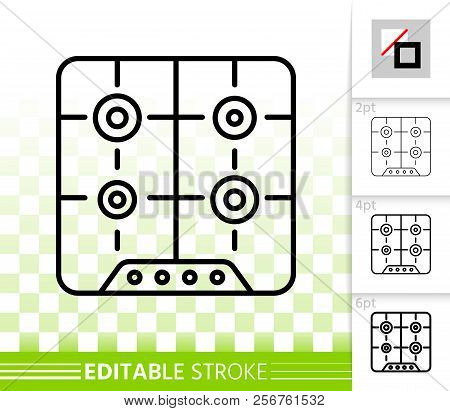 Hob Thin Line Icon. Outline Web Sign Of Stove. Kitchen Cooker Linear Pictogram With Different Stroke