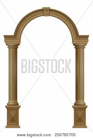 Wooden Classic Vintage Arch Of The Portal Door With The Columns. Vector Graphics. The Entrance Of Th