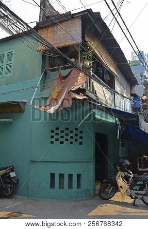 Ho Chi Minh City, Vietnam - 3rd January 2018. A House In A Small Residential Back Street In The Tran