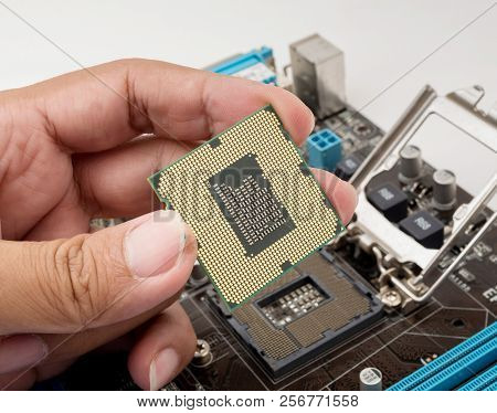 Computer Cpu Procesor In Hand, Selective Focus
