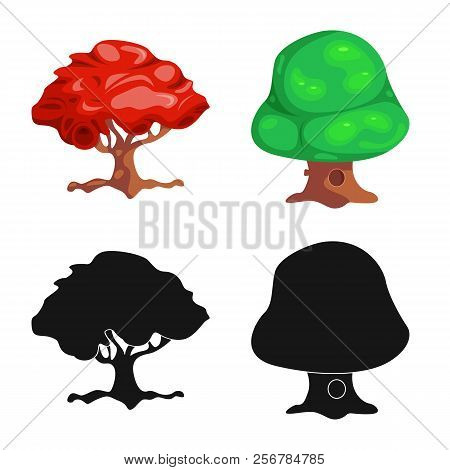 Vector Illustration Of Tree And Nature Icon. Collection Of Tree And Crown Vector Icon For Stock.