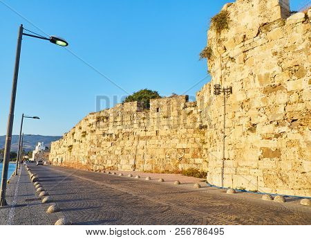 Walls Of Neratzia Castle Of The Knights Of St John In The Greek Island Of Kos. View From Akti Miaoul