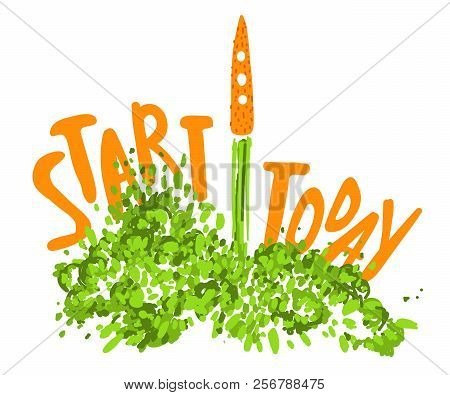 Illustration Of The Concept Of A Healthy Lifestyle. Carrots With A Halms, Taking Off Like A Rocket W