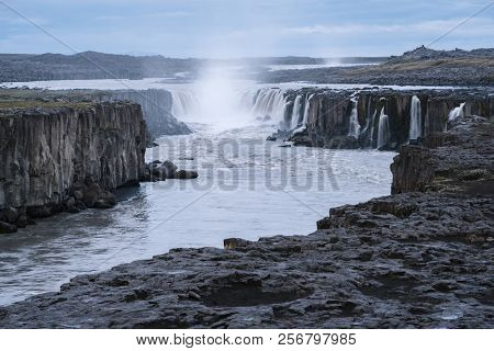 Selfoss waterfall. Wonderful landscape in Iceland. Famous Tourist Attraction
