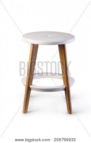 Wooden stool isolated on white background.