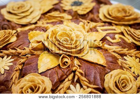 Loaf, Decorated With Flowers From The Dough, For Celebrations