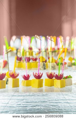 Decorative Food In A Restaurant On Reception. Holiday In A Restaurant
