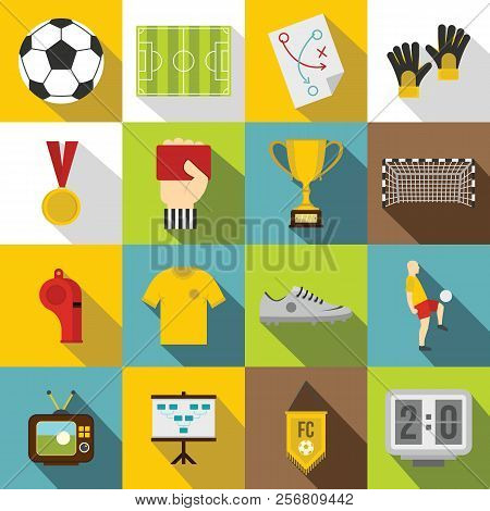 Soccer Football Icons Set. Flat Illustration Of 16 Soccer Football Icons For Web