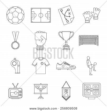 Soccer Football Icons Set. Outline Illustration Of 16 Soccer Football Icons For Web