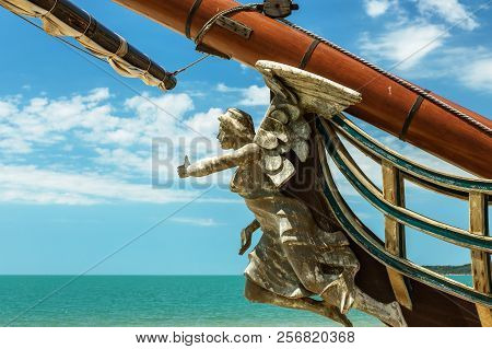 Figurehead (nose Shape) Is An Ornament On Nose Of Sailing Vessel, Rostrum Or Caryatid. Wooden Sculpt