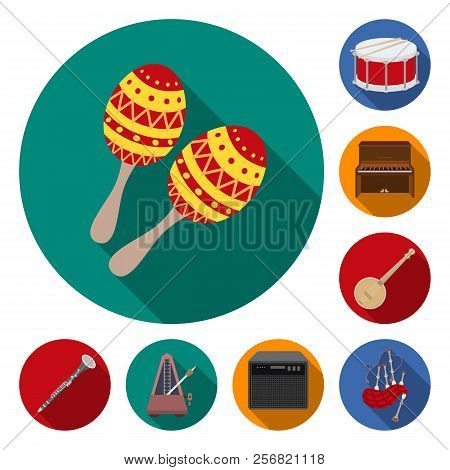 Musical Instrument Flat Icons In Set Collection For Design. String And Wind Instrument Vector Symbol