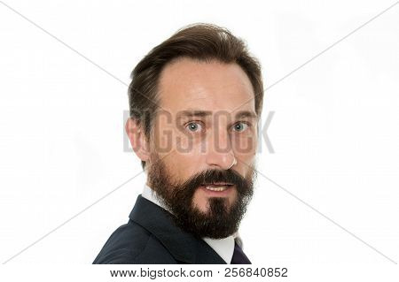 Mature And Experienced Entrepreneur. Male Face With Beard And Mustache Close Up. Business People Dre