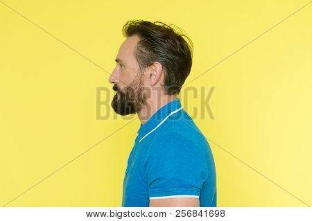 Man With Beard Has Proper Posture. Sporty Lifestyle And Proper Nutrition Helps To Keep Youth Even At