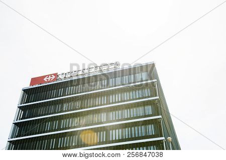 Bern, Switzerland - Aug 17, 2018: View From Below Of Headquarter Of Swiss Federal Railways Schweizer