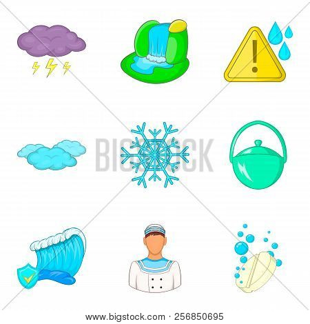 Water Reservoir Icons Set. Cartoon Set Of 9 Water Reservoir Icons For Web Isolated On White Backgrou