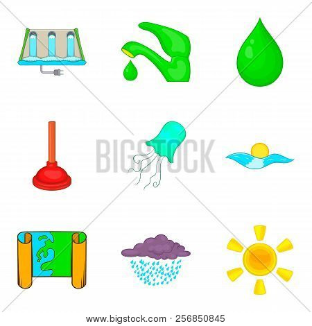 Water Equipment Icons Set. Cartoon Set Of 9 Water Equipment Icons For Web Isolated On White Backgrou