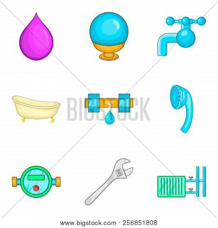 Drinking Water Icons Set. Cartoon Set Of 9 Drinking Water Icons For Web Isolated On White Background