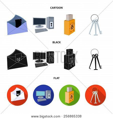 Virus, Monitor, Display, Screen .hackers And Hacking Set Collection Icons In Cartoon, Black, Flat St