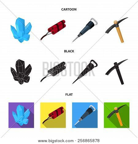 Minerals, Explosives, Jackhammer, Pickaxe.mining Industry Set Collection Icons In Cartoon, Black, Fl