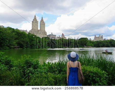 New York City, New York, United States - June 26th, 2014: A Young Well Dressed Tourist Admires Centr