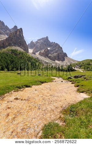 Mountain Peaks View, Dolomites Landscape. Venegia Valley, San Martino Di Castrozza.