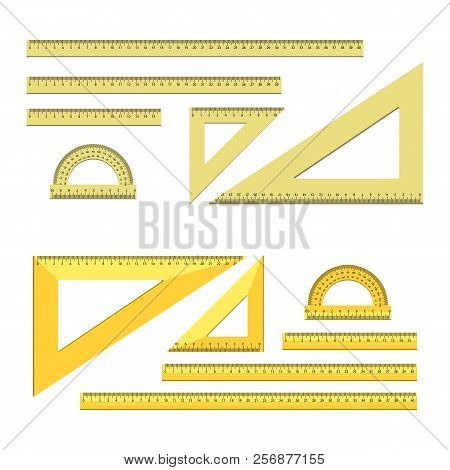 Ruler Chancery Tools Set. Flat Illustration Of 12 Ruler Chancery Tools Objects For Web