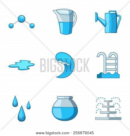 Water Supply Icons Set. Cartoon Set Of 9 Water Supply Icons For Web Isolated On White Background