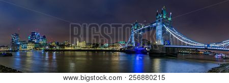 Panorama Of The City Skyline At Sunset With London Tower Bridge And Tower Of London On Thames River 