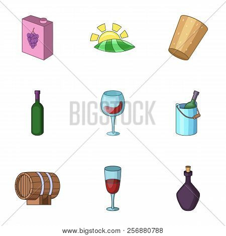 Alcoholic Drink Icons Set. Cartoon Set Of 9 Alcoholic Drink Icons For Web Isolated On White Backgrou