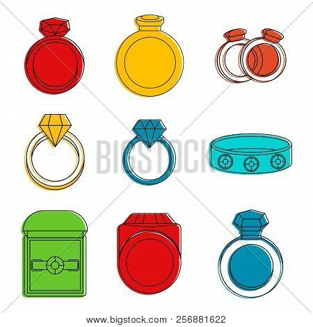 Rings Icon Set. Color Outline Set Of Rings Icons For Web Design Isolated On White Background