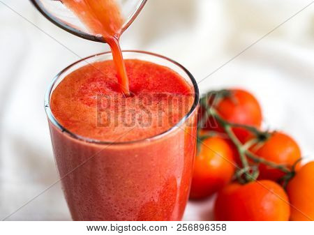 Tomatto Juice In Glass Pure And Fresh Juice