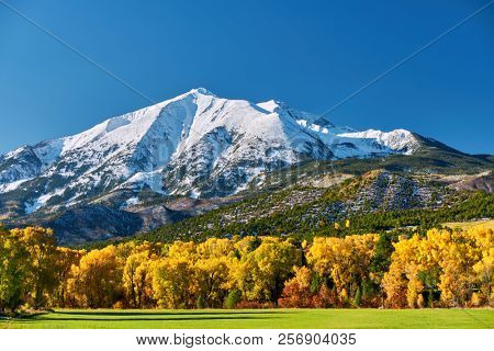 Mount Sopris autumn landscape in Colorado Rocky Mountains, USA. 