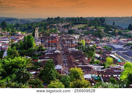 SALENTO, COLOMBIA, AUGUST 17, 2018: Street scene in Salento, Colombia, South America