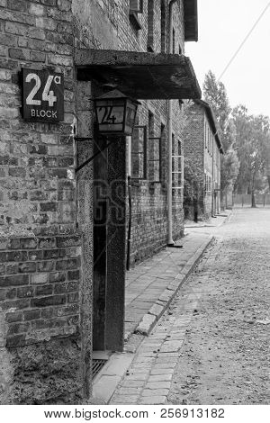 Oswiecim, Poland - July 11th 2018. Building Block 24a In The Auschwitz Concentration Camp In Poland
