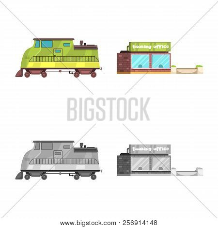 Vector Illustration Of Train And Station Symbol. Set Of Train And Ticket Stock Symbol For Web.