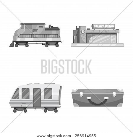 Isolated Object Of Train And Station Logo. Collection Of Train And Ticket Stock Symbol For Web.