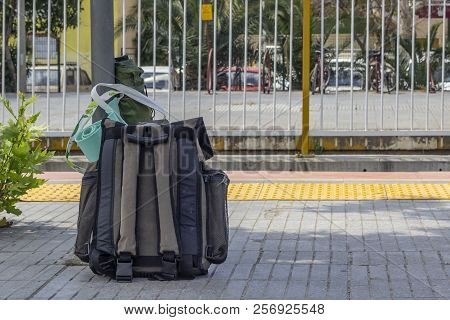 Clean Shoot Of Traveller Pack Bag On The Banlieu Train Station