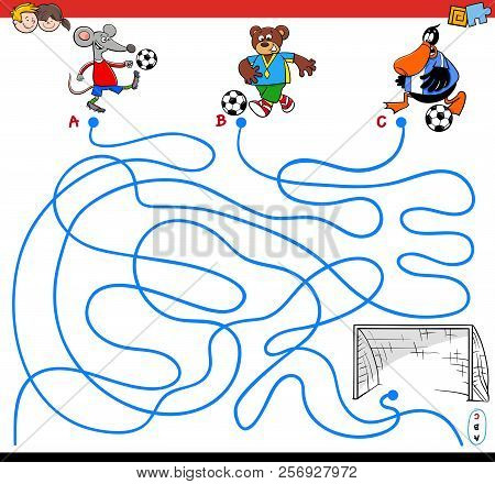 Paths Maze Game With Animals Playing Soccer