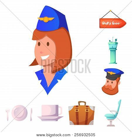 Vector Illustration Of Airport And Airplane Sign. Set Of Airport And Plane Stock Vector Illustration