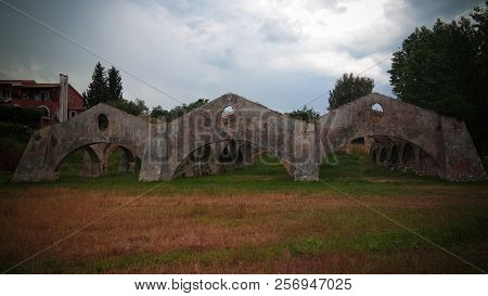Panorama Of Venetian Arsenal And Shipyard In Gouvia At Corfu, Greece