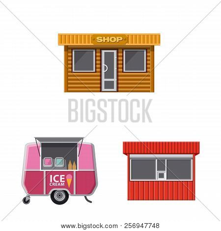 Vector Illustration Of Market And Exterior Sign. Set Of Market And Food Stock Vector Illustration.
